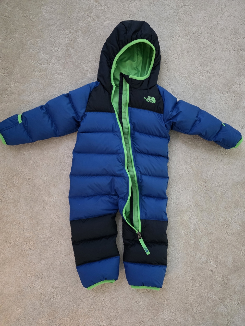 The North Face Green and Blue Lil Snuggler Infant Puffer Snowsuit Boys